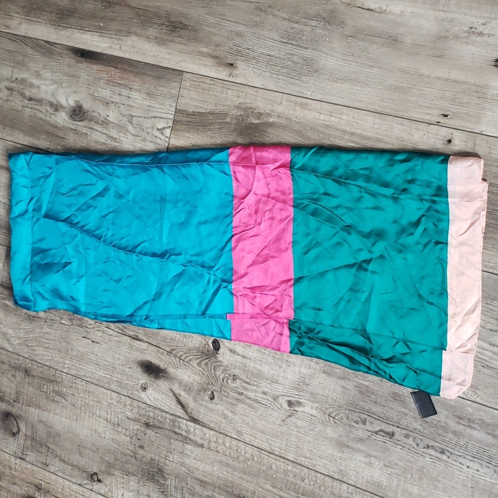 Ann Taylor Scarf 100%silk Colorful Color Block Huge Wrap Elegant